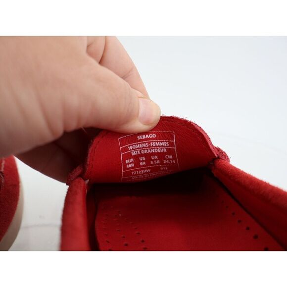 Sebago Dan Mocassin Penny Loafer Womens Size 6 Red Suede Leather Slip On Shoes - Picture 6 of 12